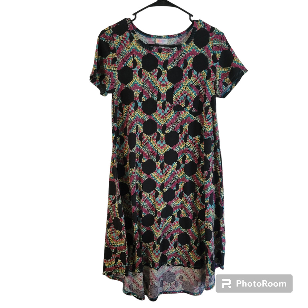 Lularoe Carly Disney Minnie Mouse Womens XXS Chevron Pattern High-Lo Swing Dress